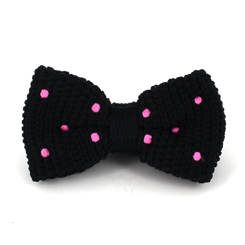 Nœud Papillon en point noir à pois roses