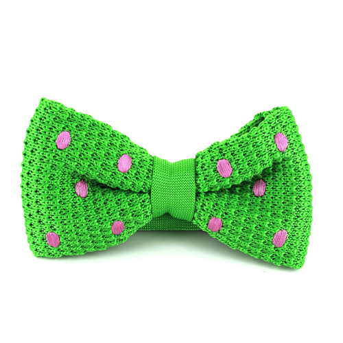Nœud Papillon à pois roses en point de tricot vert