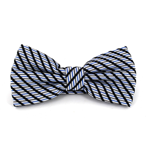 Nœud Papillon à rayures bleu et gris brillant