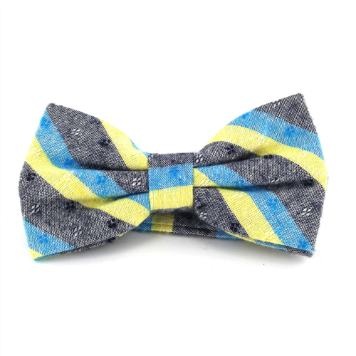 Nœud Papillon à rayures gris, bleu clair et jaune