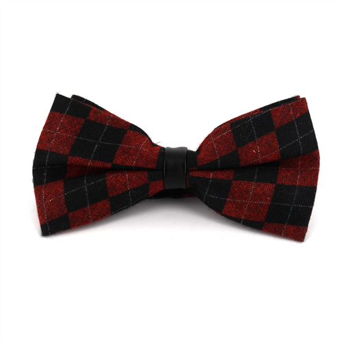 Nœud Papillon en cuir rouge et noir avec motifs losanges