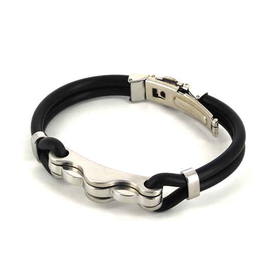 Bracelet en Acier et Caoutchouc Noir