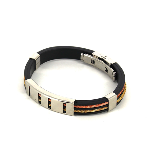 Bracelet en acier et caoutchouc noir et doré