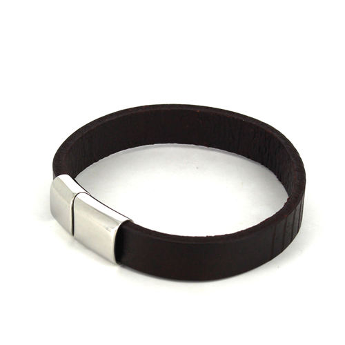 Bracelet en Acier et Cuir Marron