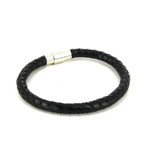 Bracelet en Acier et Cuir Noir Cylindrique I