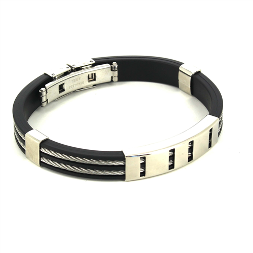 Bracelet en acier cordé et caoutchouc noir