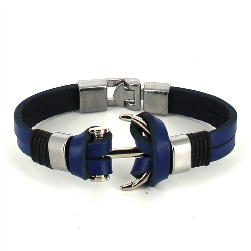 Bracelet en Cuir Bleu avec Ancre