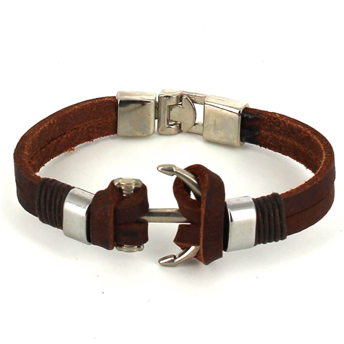 Bracelet en cuir marron avec ancre