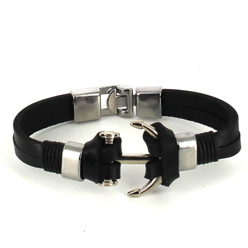 Bracelet en cuir noir avec ancre