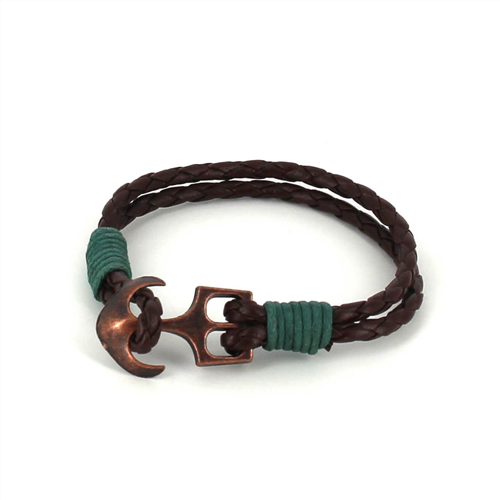 Bracelet en cuir tressé avec ancre