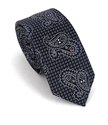 Cravate étroite Paisley bleue marine et noire