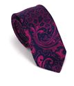 Cravate Étroite Paisley Fuchsia et Bleu Marine