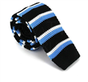 Cravate à rayures en tricot noir, blanc et bleu