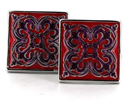 Boutons de Manchettes Carrés Abstraits Émaillés Rouges