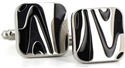 Boutons de Manchette carrés émaillés argent et noir