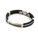 Bracelet en acier et caoutchouc noir motif rectangulaire