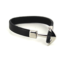 Bracelet en Acier et Cuir Noir Lisse avec Ancre