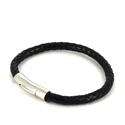 Bracelet en acier et cuir noir cylindrique