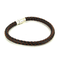 Bracelet en acier et cuir noir et marron cylindrique