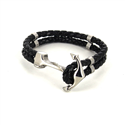 Bracelet en acier et cuir tressé noir avec ancre