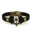 Bracelet en cuir noir avec gouvernail