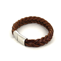 Bracelet en Cuir et Acier Tressé Marron